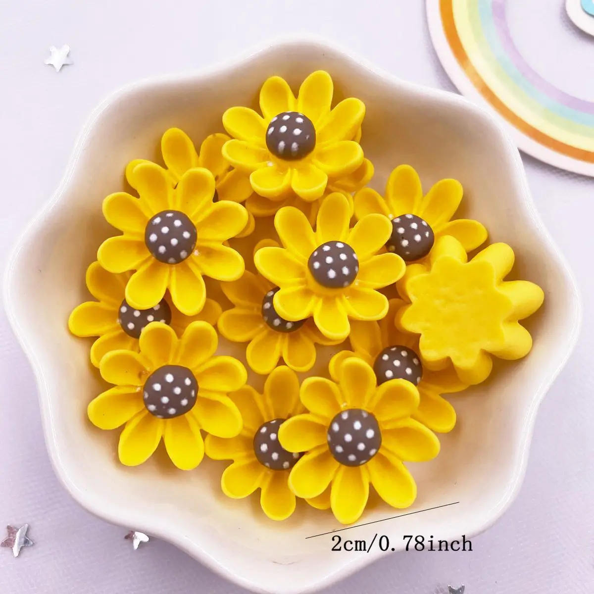 Resin 20mm  Colorful Painted Yellow Flower Flat back Stones Scrapbook 3D Garden Figurines 20PCS DIY Bow Decor Accessories Crafts