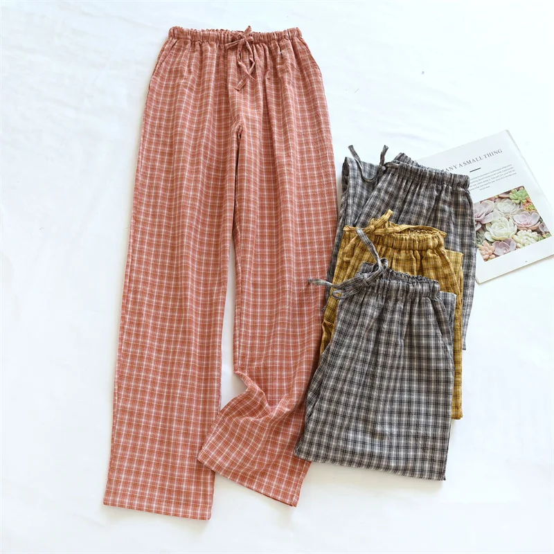 Casual Plaid Pyjama Pants New Pure Cotton Spring Autumn Home Wear Pajamas Pant For Women Or Men Sleepwear Pijama Trousers