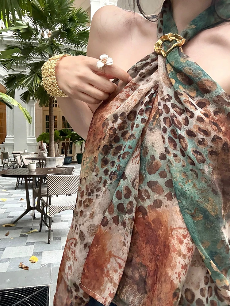 REDDACHiC Y2k Leopard Halter Top Women Trendy Hotties Chiffon Sleeveless Tie Dye Backless Camisole Vacation Beach Summer Clothes