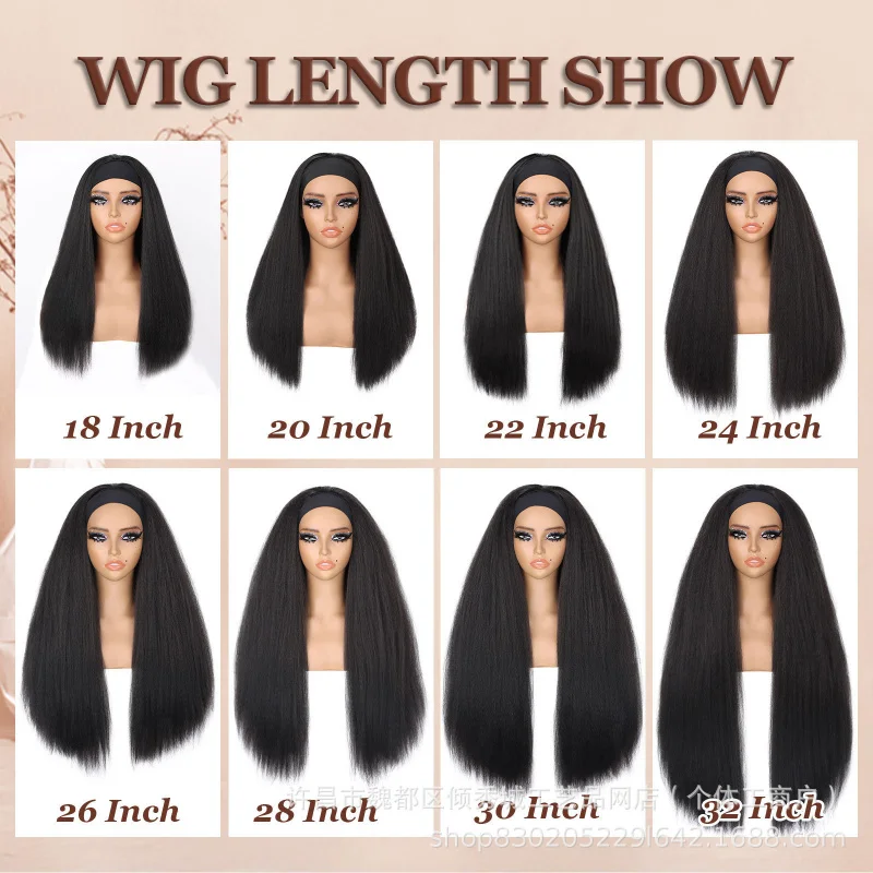 , women's ice silk headband long straight hair wig headpiece - view 4