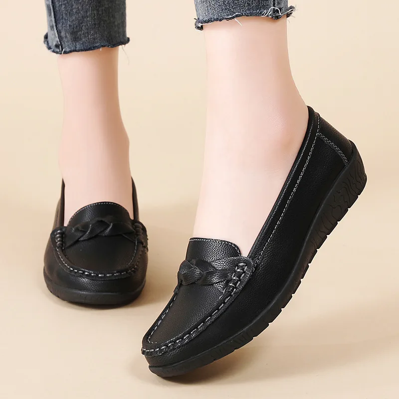 

Women Shoes Slip on Flats Fashion Wedge Leather Casual Shoes Comfortable Shallow Loafers Nurse Shoes Soft Sole Outdoor Footwear
