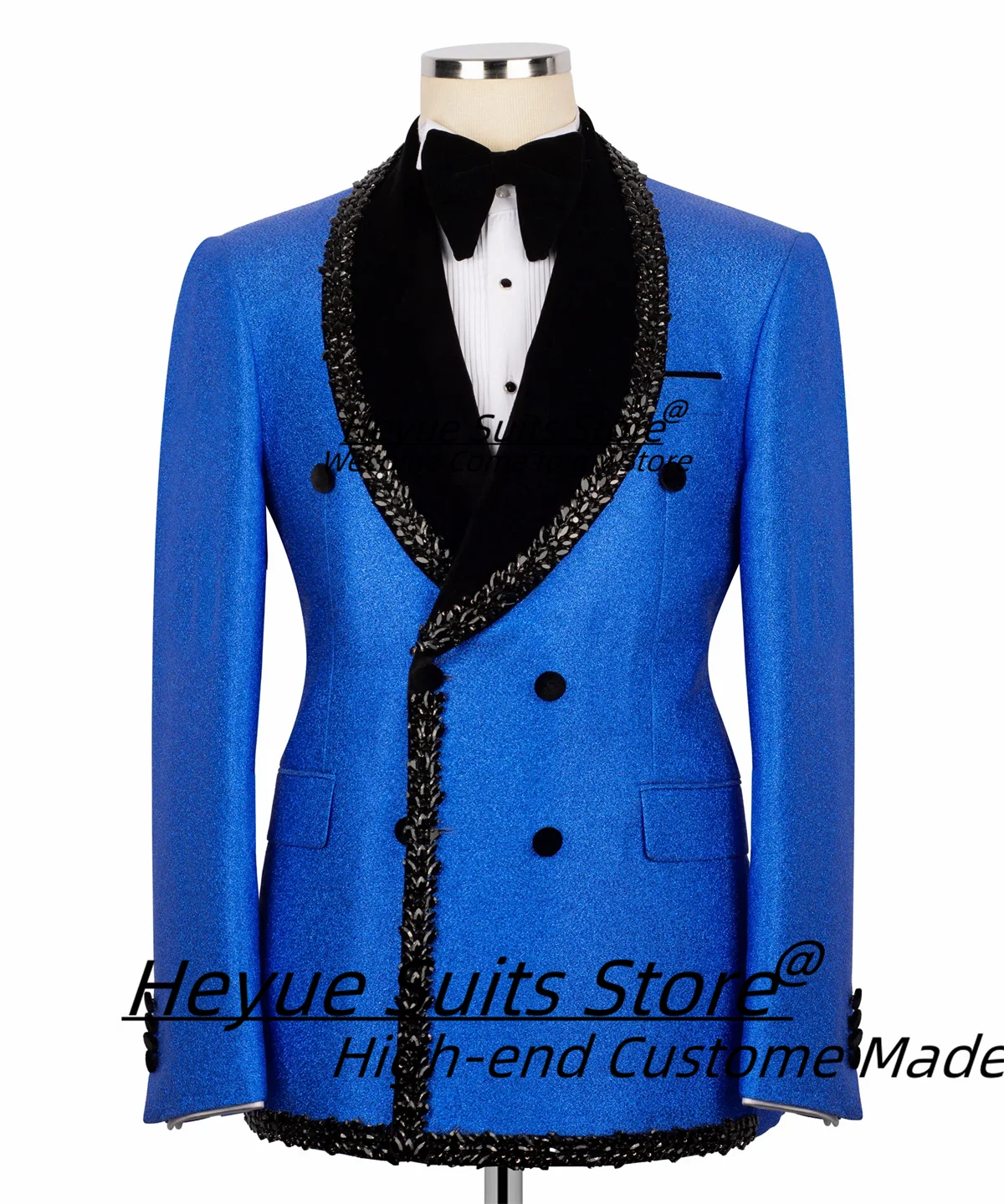 

Fashion Blue Party Men Suits Customized Slim Fit Shawl Lapel Groom Wedding Tuxedos 2 Pieces Sets Male Prom Blazers Costume Homme