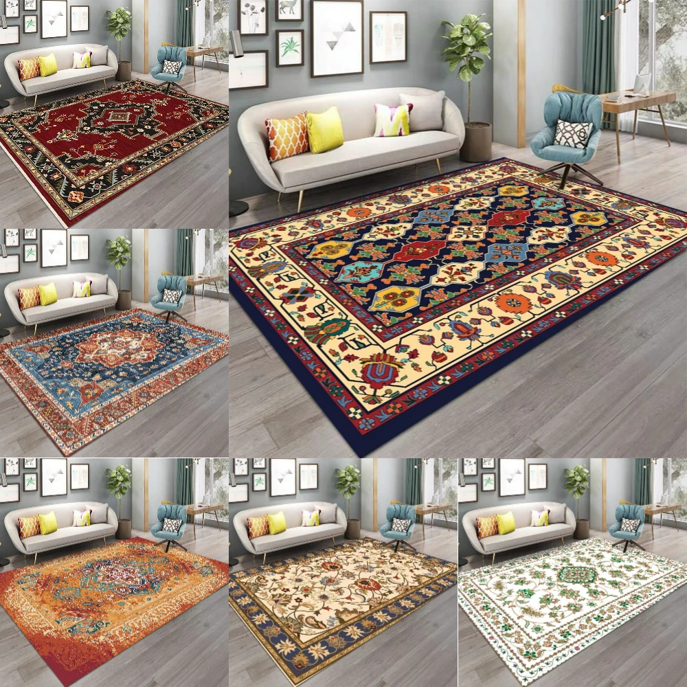 Retro Turkish Patterned Carpet for Living Room Sofa Rug Home Decor Bedroom Bedside Rug Lounge Hallway Floormat Christmas Gifts