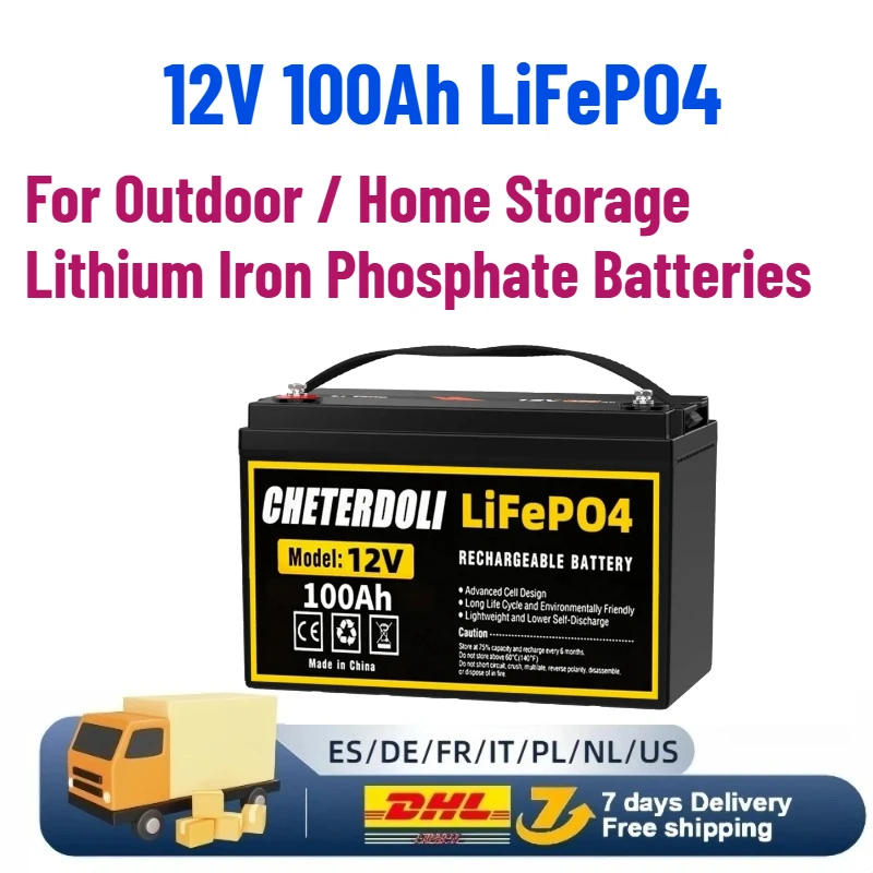 In Stock Ships from USA 12V 100Ah LiFePO4 Battery Packs Rechargeable For Outdoor / Home Storage Lithium Iron Phosphate Batteries