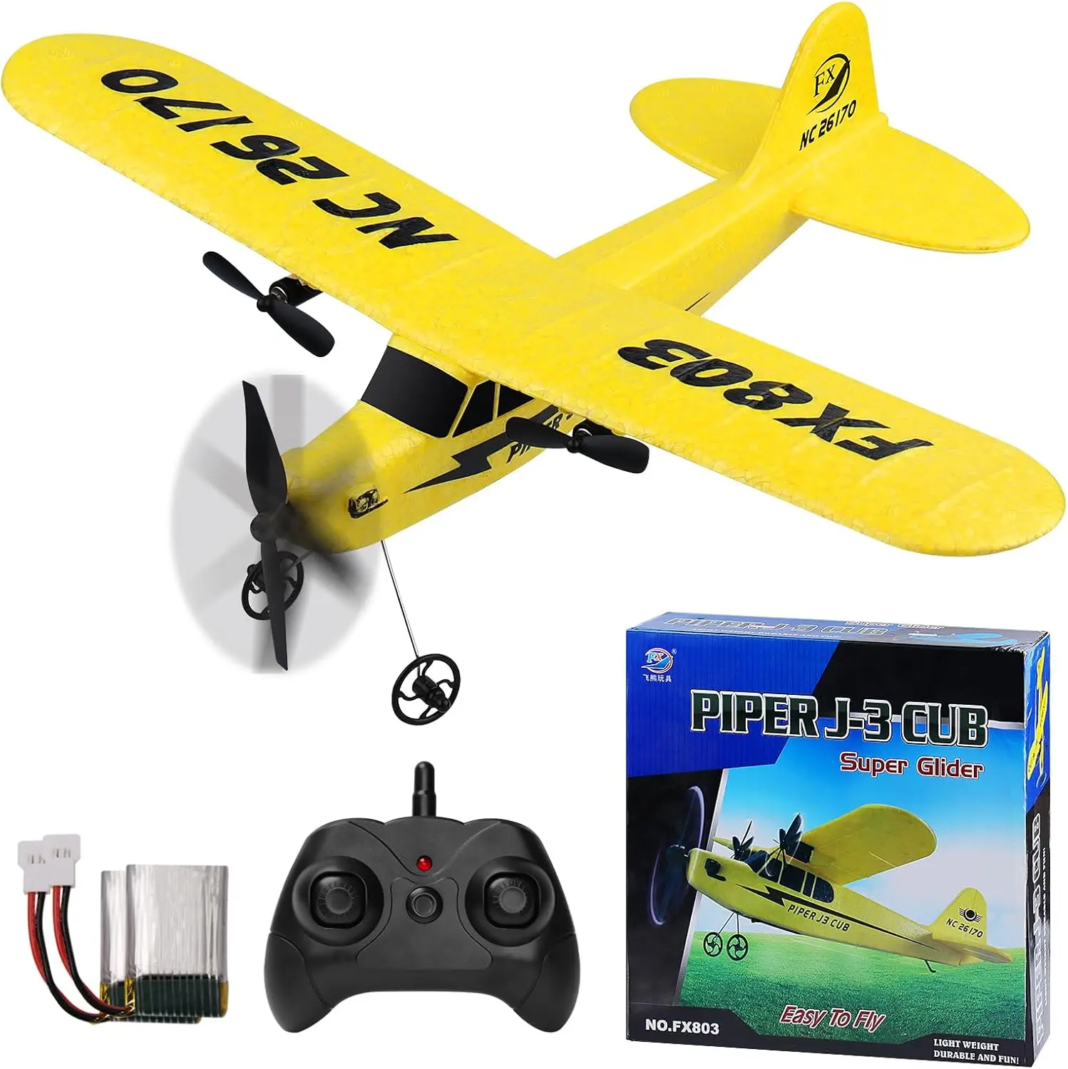 Toy with USB Charge, Yellow2.4GHz RC Plane 2CH Remote Controlled Airplane, RTF for Beginners, Children and Adults