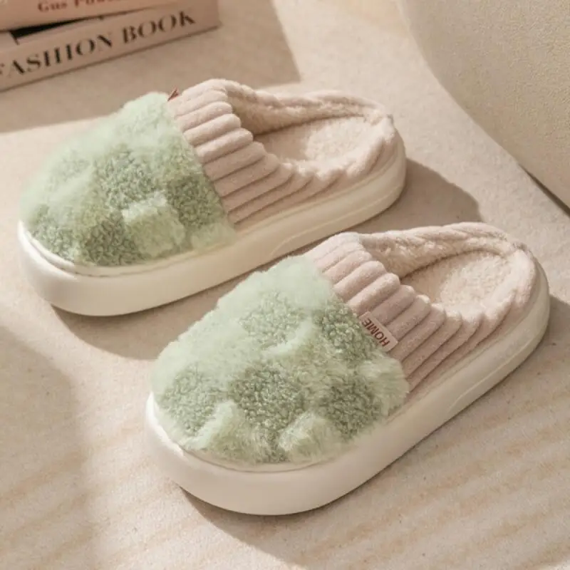 

2025 New Autumn Winter Home Interior Anti Slip Thick Bottom Plush Cotton Slippers Casual Fashion Home Outerwear Cotton Slippers