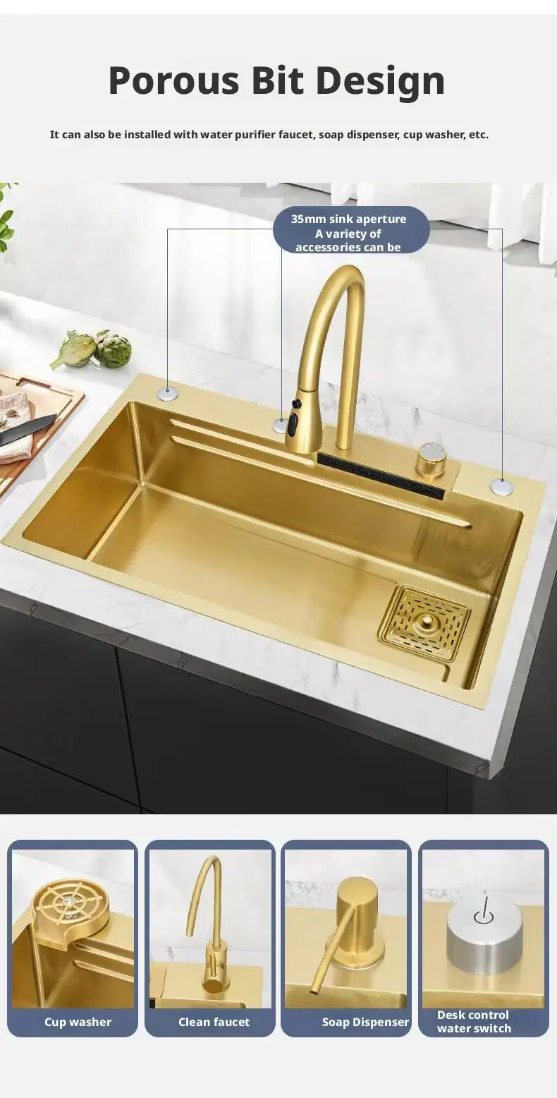 High-Tech Single Bowl Kitchen Sink with Drain Board White Glass Modern Design for Hotels-Dishwasher Compatible