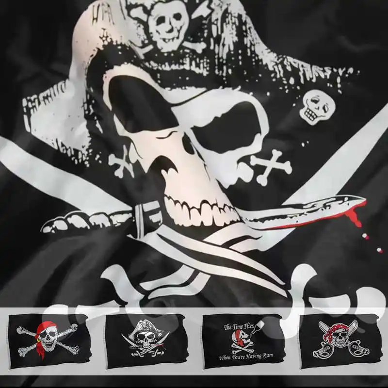 90x150cm Polyester Decorative Pirate Flag with Skull Crossed Bones Jolly Roger Design Brass Grommet Blackjack Custom Banner