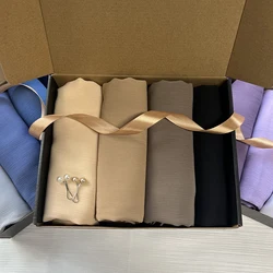 Heavy Crinkle Chiffon Scarf with Box Women Plain Hijab Wrap Solid Shawls Headband Muslim Hijab Headscarf Foulard Femme