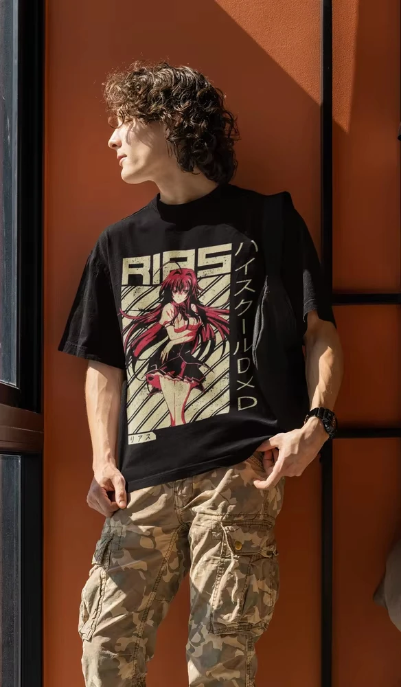 High School DxD Rias Gremory New Unisex T-shirt Aesthetic Sexy Waifu Anime Girl High-quality Crew-neck Short-sleeved Men T-shirt
