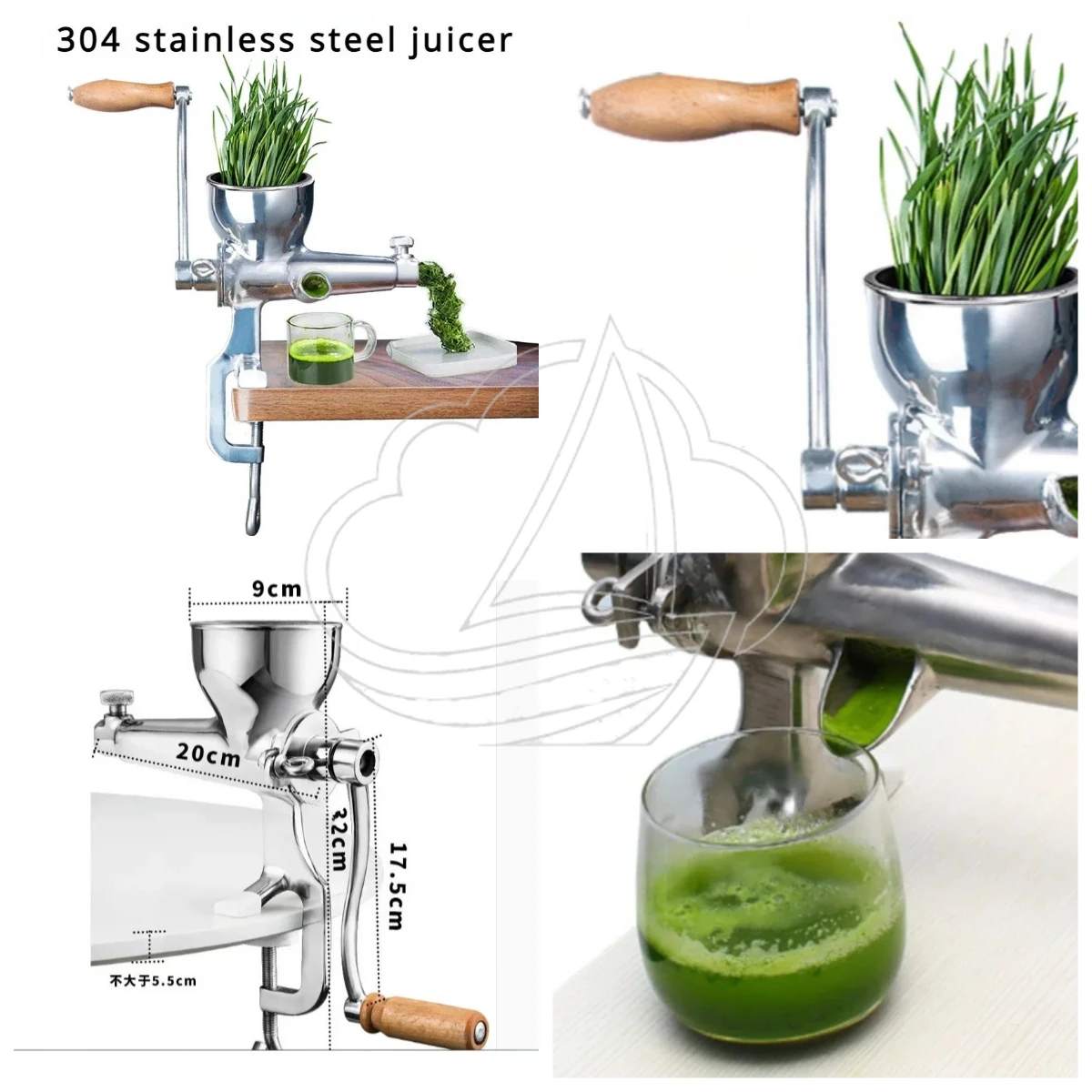 

304 Stainless Steel Manual Hand Cranked Juicer, Household Wheat Grass Seedling Orange Ginger Pomegranate Squeezer
