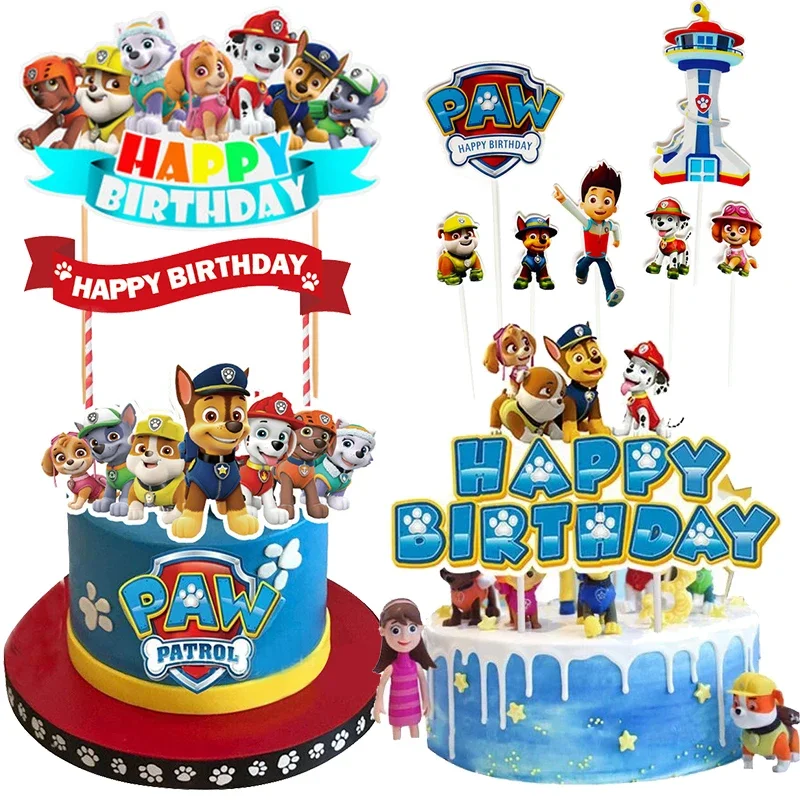 Paw Patrol Kuchendekorationszubehör, Happy Birthday Kuchendekoration, Topper, Dekorationen, Ständer, Partydekoration, Geschenk, Spielzeug für Kinder