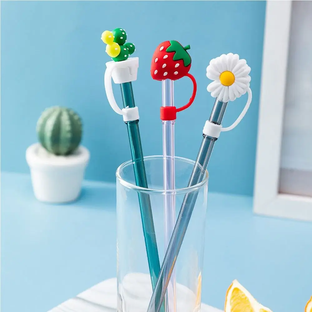 Cute Cartoon Straw Silicone Plug Flowers Strawberries Shape Resuable Anti-Dust Cap for Straws Anti-Dust Bottle Accessories