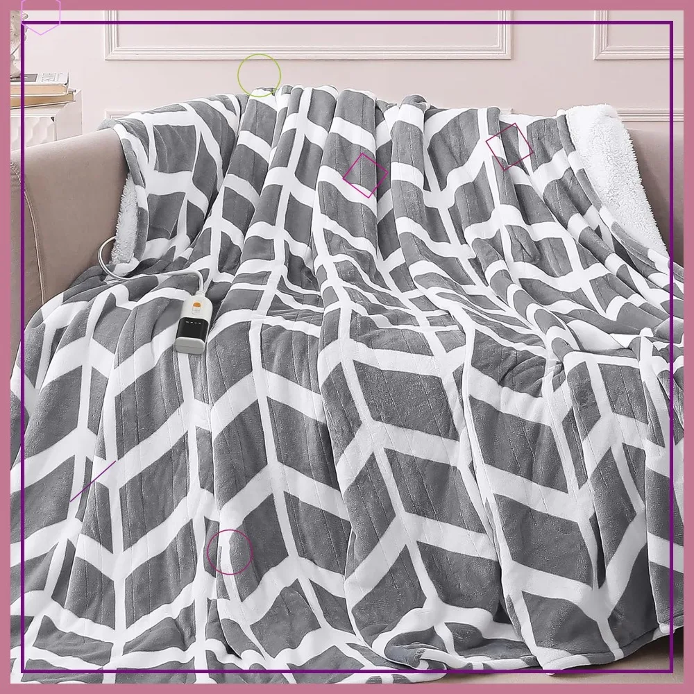 

72x84 Electric Heated Throw Blanket with 9 Heat Levels, Auto Off Timer, Fast Heating & ETL FCC Certified in Grey