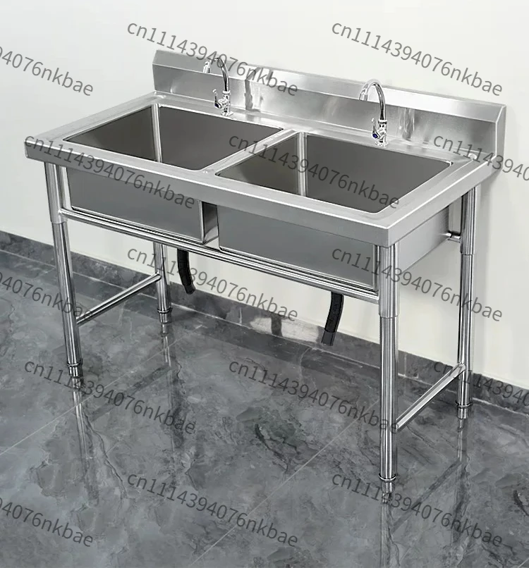 Floor Standing Stainless Steel Commercial Sink with Bracket, Multi-size Heavy Duty Kitchen Wash Basin for Restaurant & Canteen
