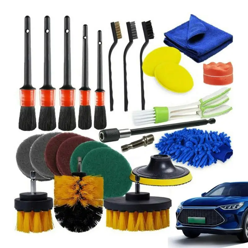 

26PCS Car Detailing Brush Set Car Cleaning Kit For Wheels Engine Dirt Dust Clean Brushes For Air Vents Tire Wheel Rim Clean