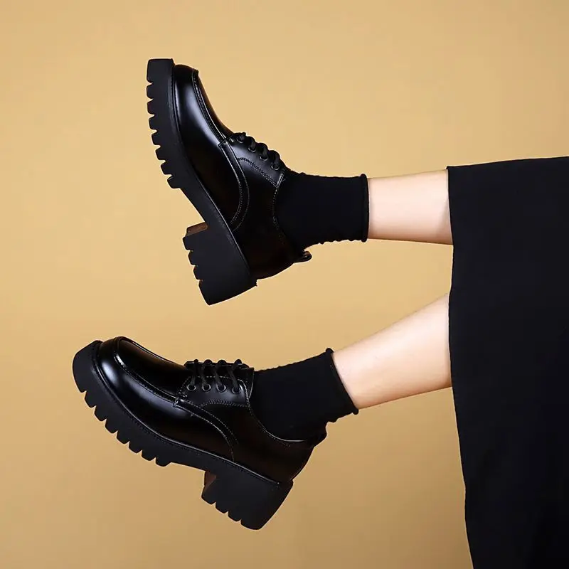 

Mary Jane Women's Shoes Autumn Early Autumn New Style British Style Thick Sole Loafers White Retro Small Leather Single Shoes