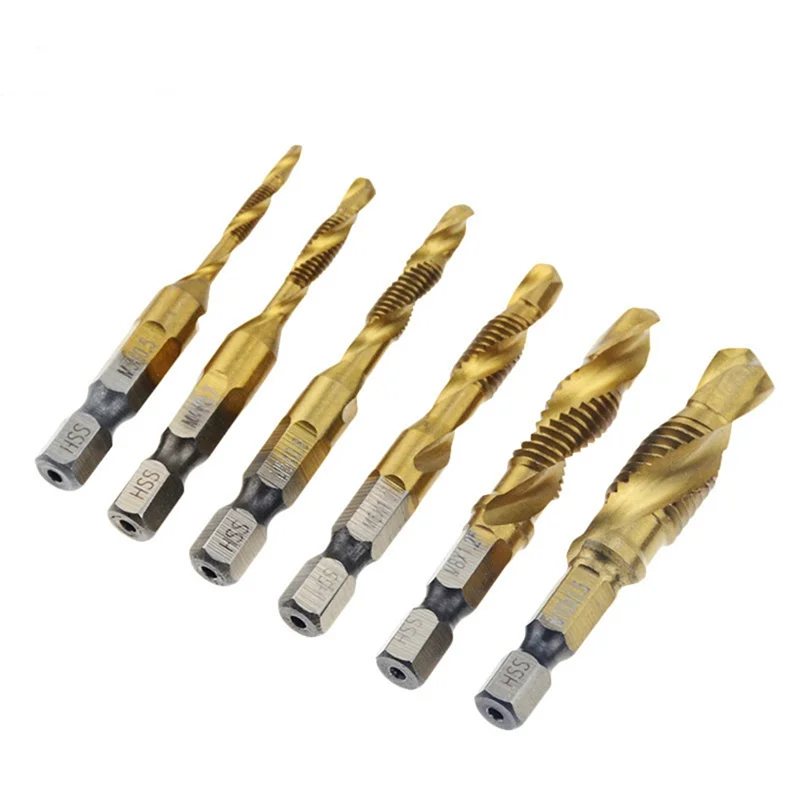 

12Pcs Tap Drill Bit Set Hex Handle Titanium Plated Screw Machine Compound Tap For Metal Steel Wood