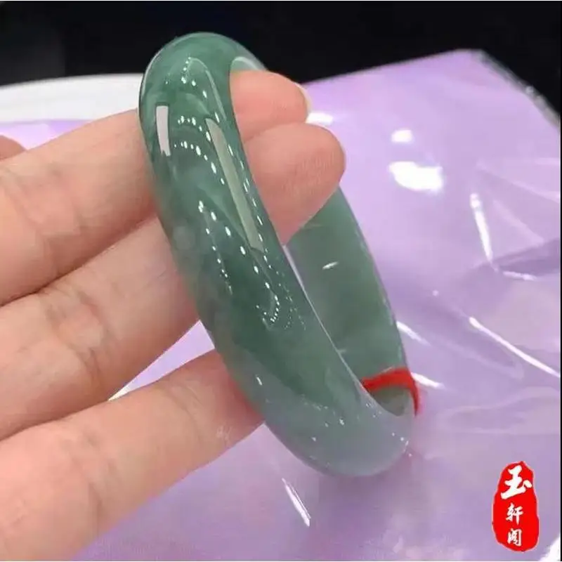 Natural genuine with floral patterns, women's ice- A-grade jadeite bracelet, a gift for mom
