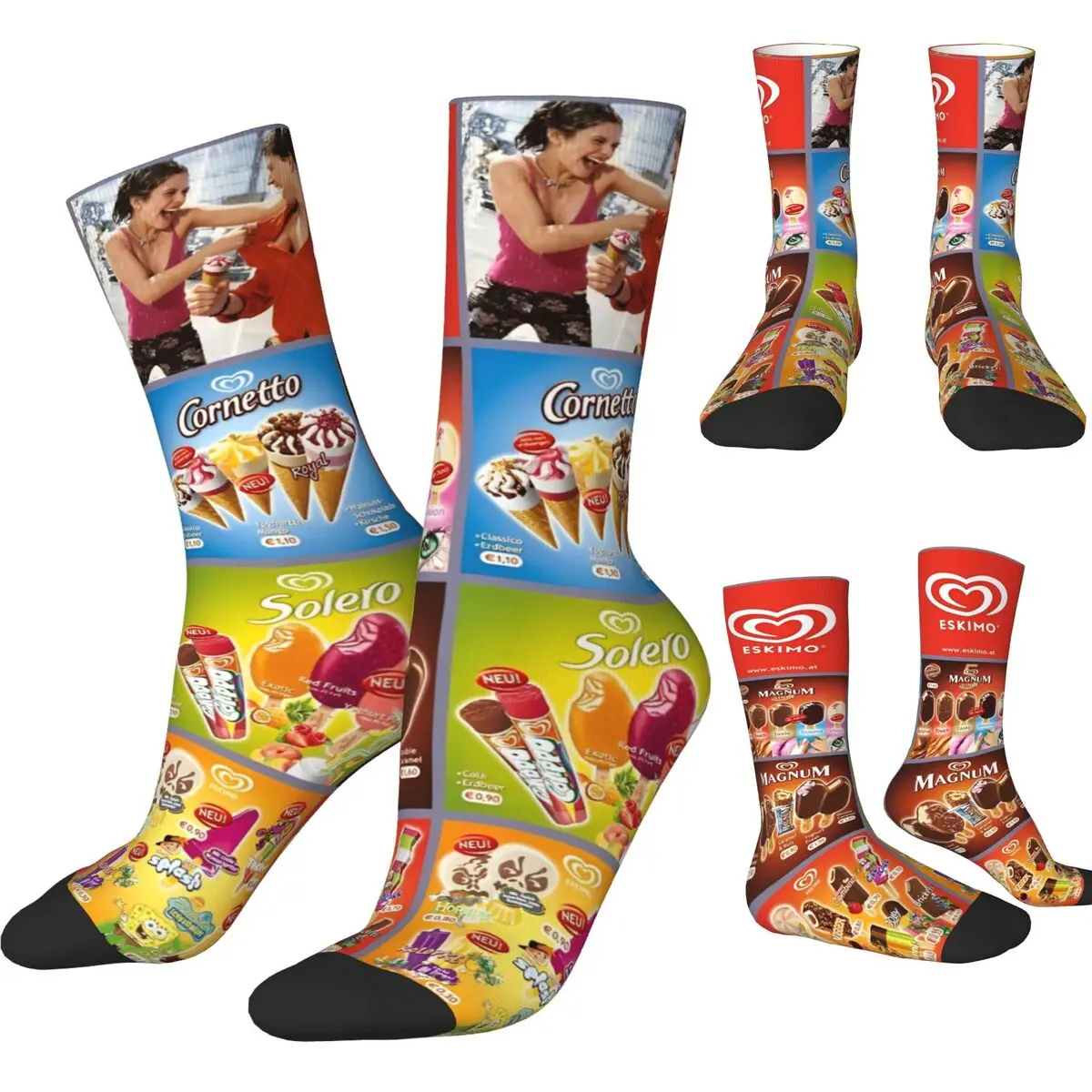 Ice Cream Women Men Socks Ice-Cream Print Stockings Autumn Fashion Soft Breathable Socks Pattern Skateboard Anti Bacterial Socks