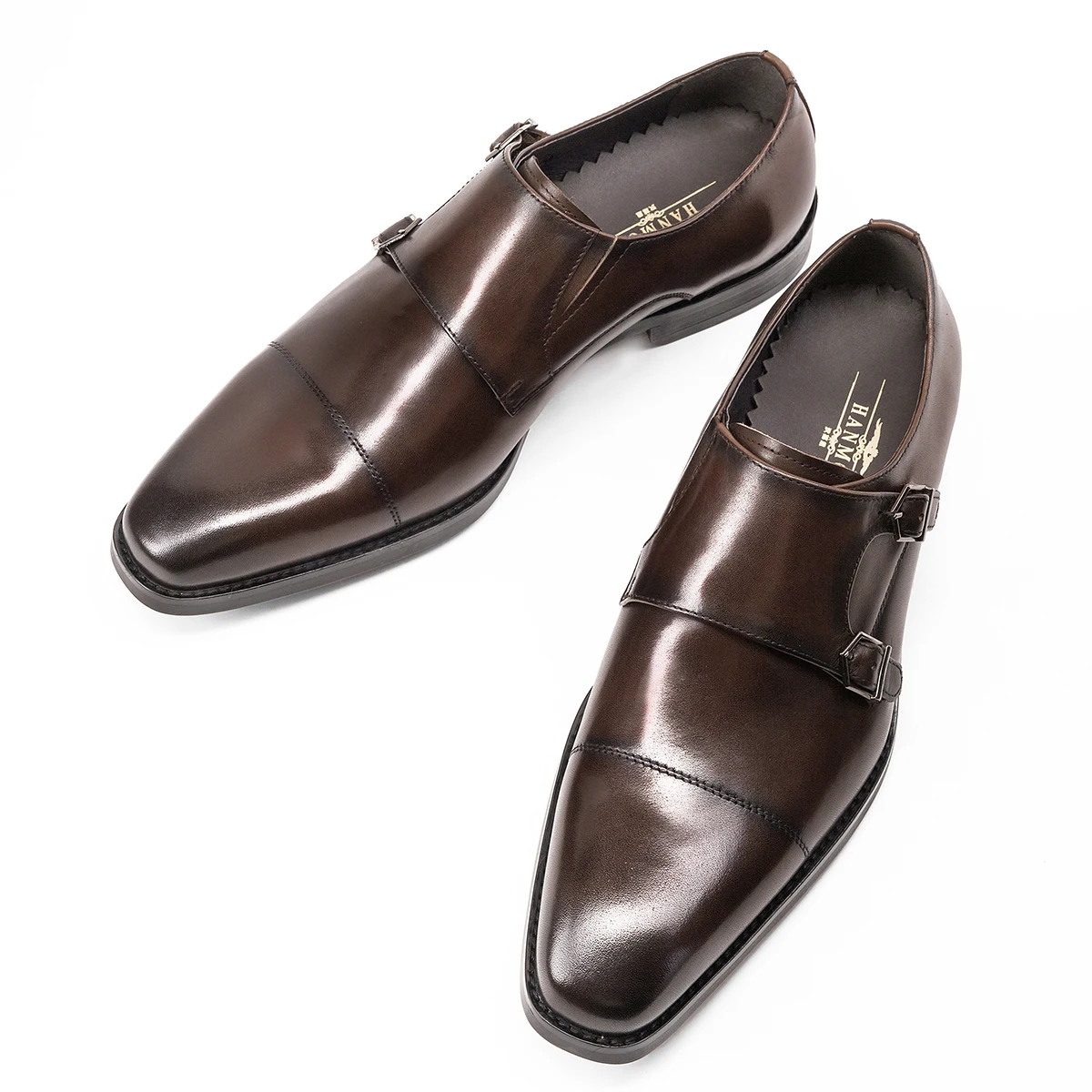 Hanmce Best Sell Men's Dress Genuine Leather Shoes Party Buckle Strap Monk Shoes With Rubber Sole