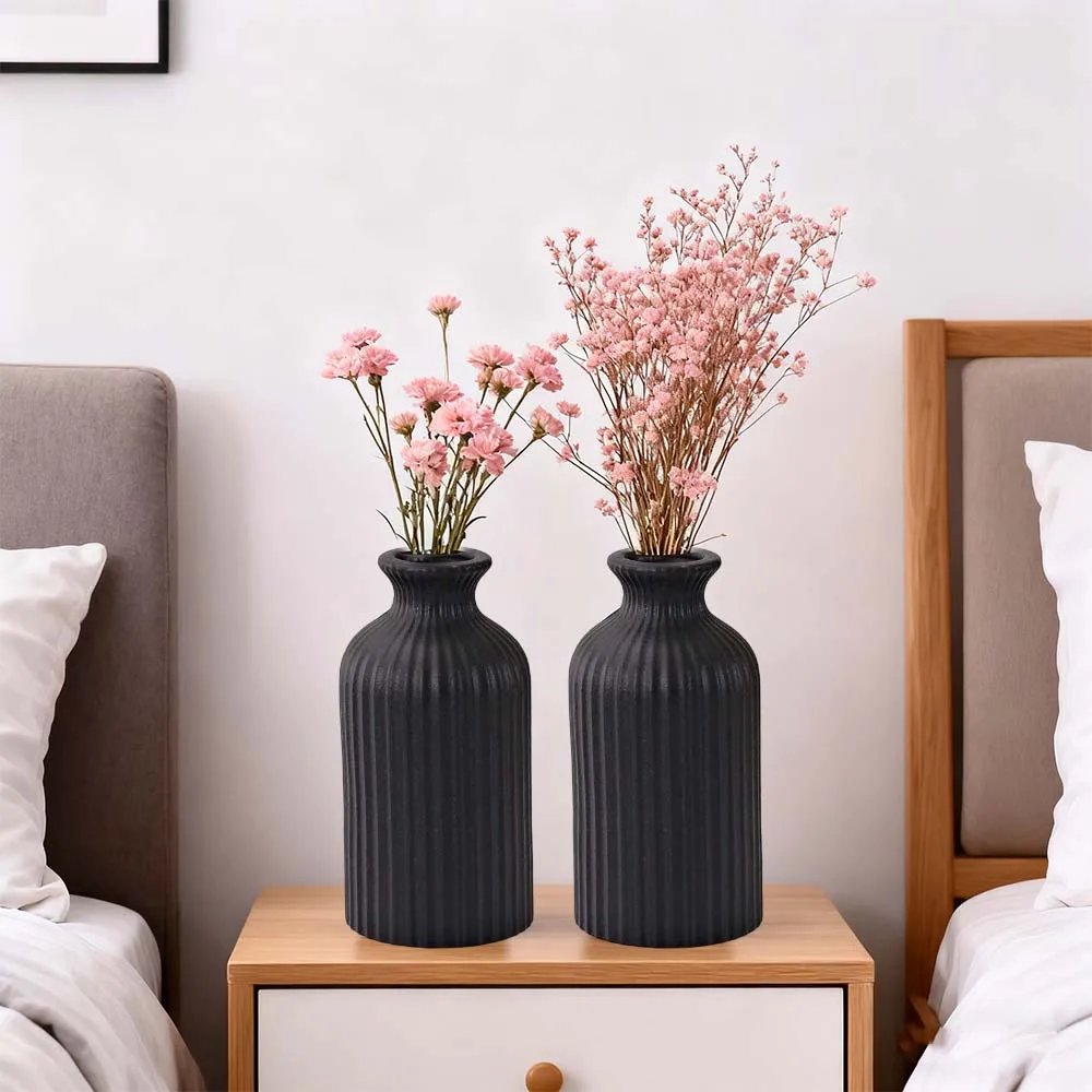 1pc Modern Black Ceramic Vase Boho Minimalist Decor Grass Flower Vase Nordic Style  for Living Room Table Office Shelf Florero