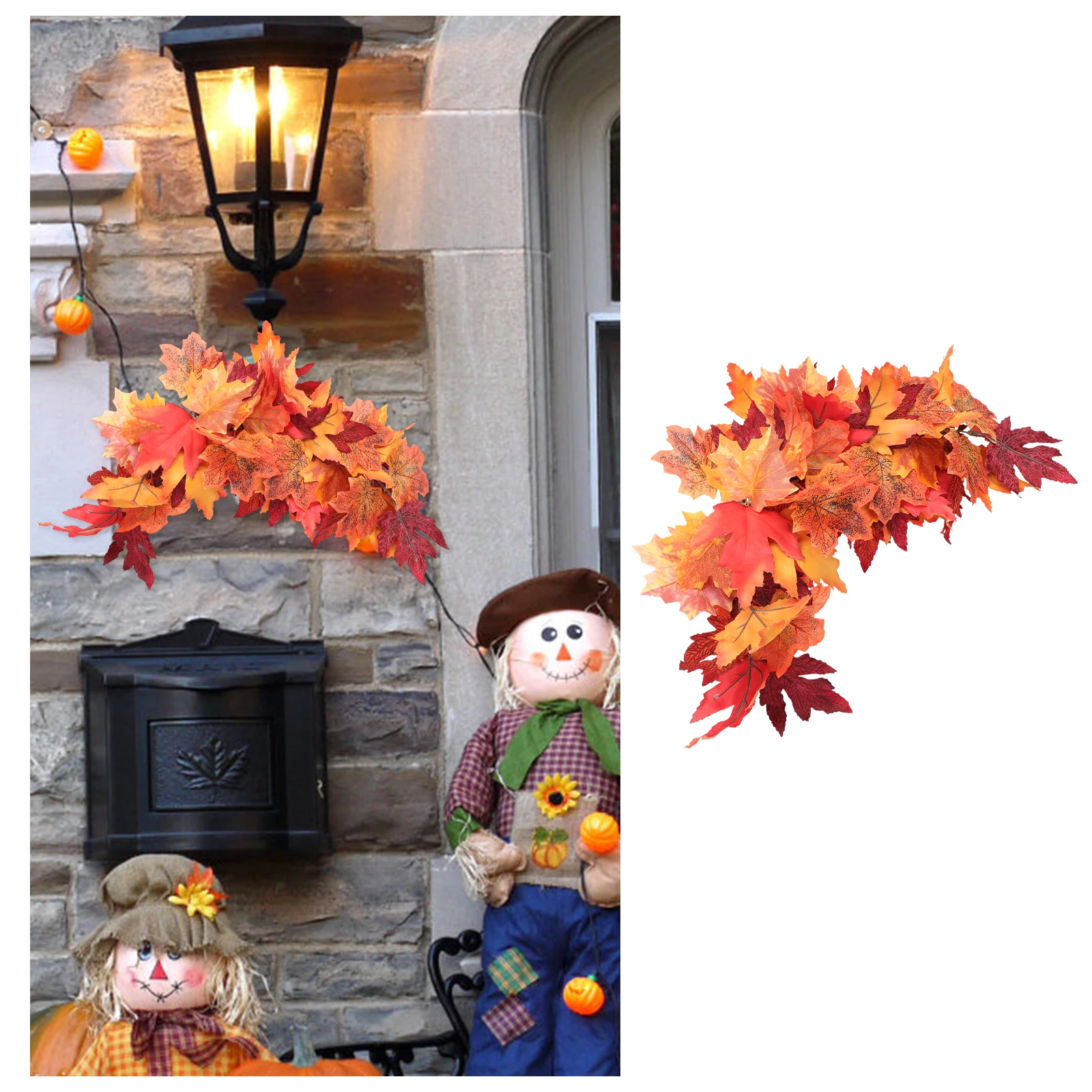 

Simulated Maple Leaf Decoration Hanging Wreath Imitated Decorations Festival Door Pendant Orange Garland