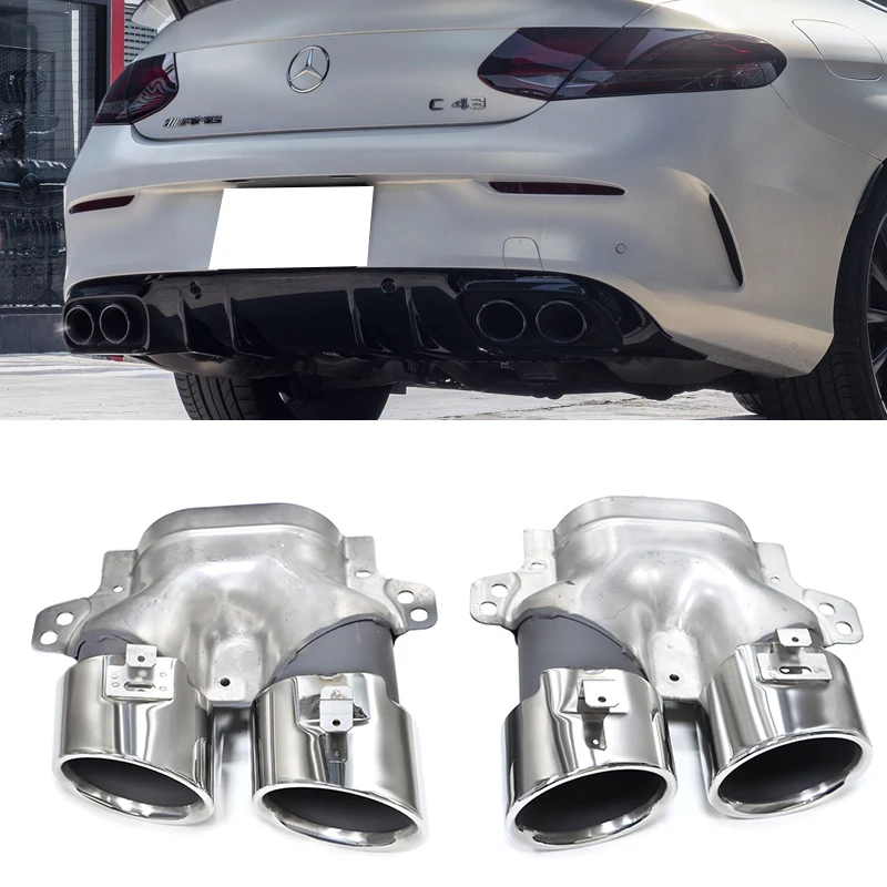 2pcs/lot Quad Car Exhaust Tip For Benz W205 C205 S205 A205 C43 2019+ Muffler Tip Stainless Steel Tailpipe Exhaust System Nozzle