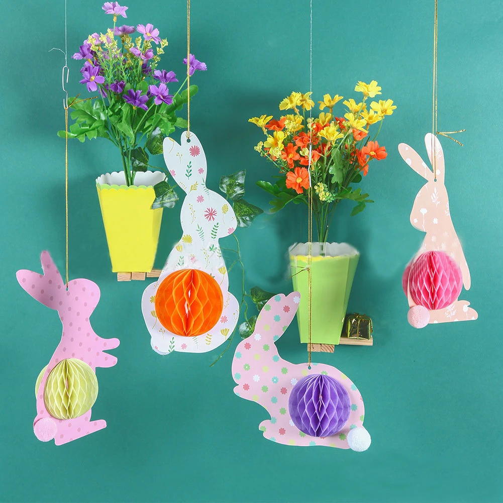 Easter Theme Hanging Decoration Cute Bunny Shaped Honeycomb Pendant Happy Easter Party Decoration Supplies Gifts