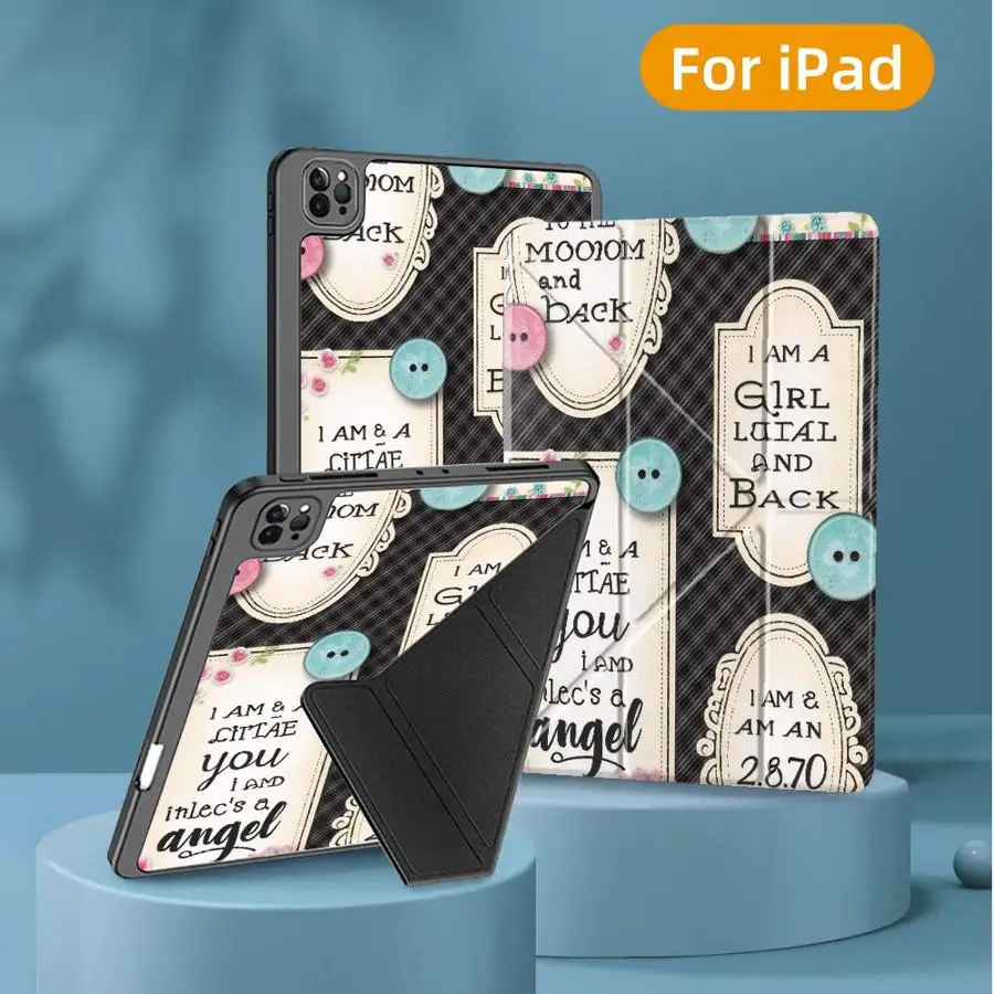 Holder Cover Tablet Case For iPad Pro 11th 10th 9th 8th 7th 12.9inch Air 4 5 M3 M2 M4 11inch Pro 2025 Mini 6 7 Cute Buttons