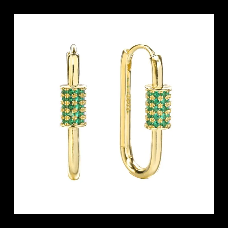 패션 니치 감성 기하학 핀 모양 폭발적인 인기 귀걸이 마이크로 인레이드 지르콘 속이 빈 귀걸이 여성용