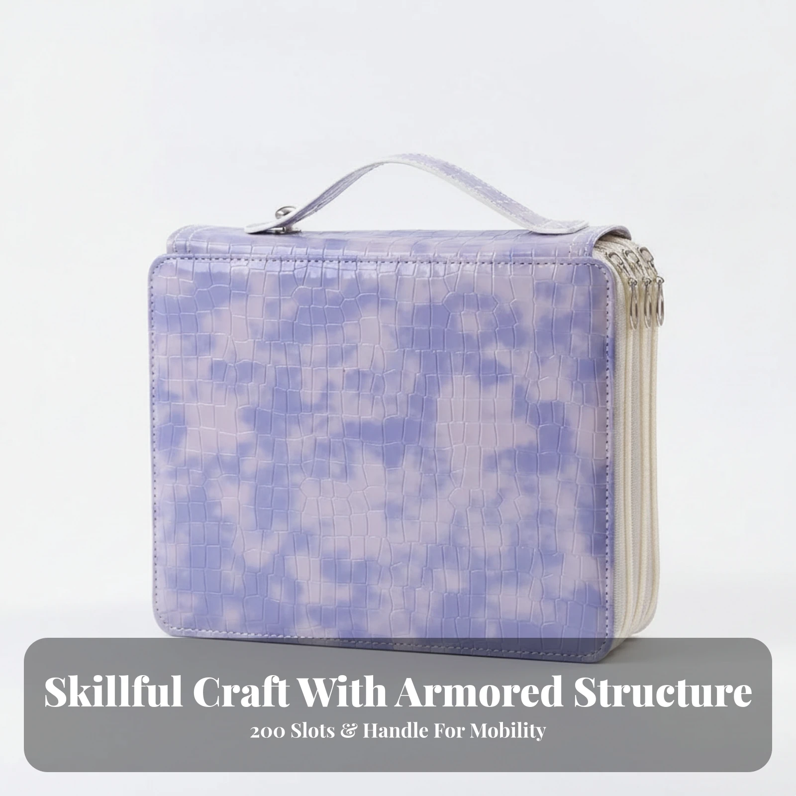 Colored Pencil Case Crocodile-Textured Pencil Storage Case Pouch with Compartments Multi-Layer Pen Bag with Zipper Portable