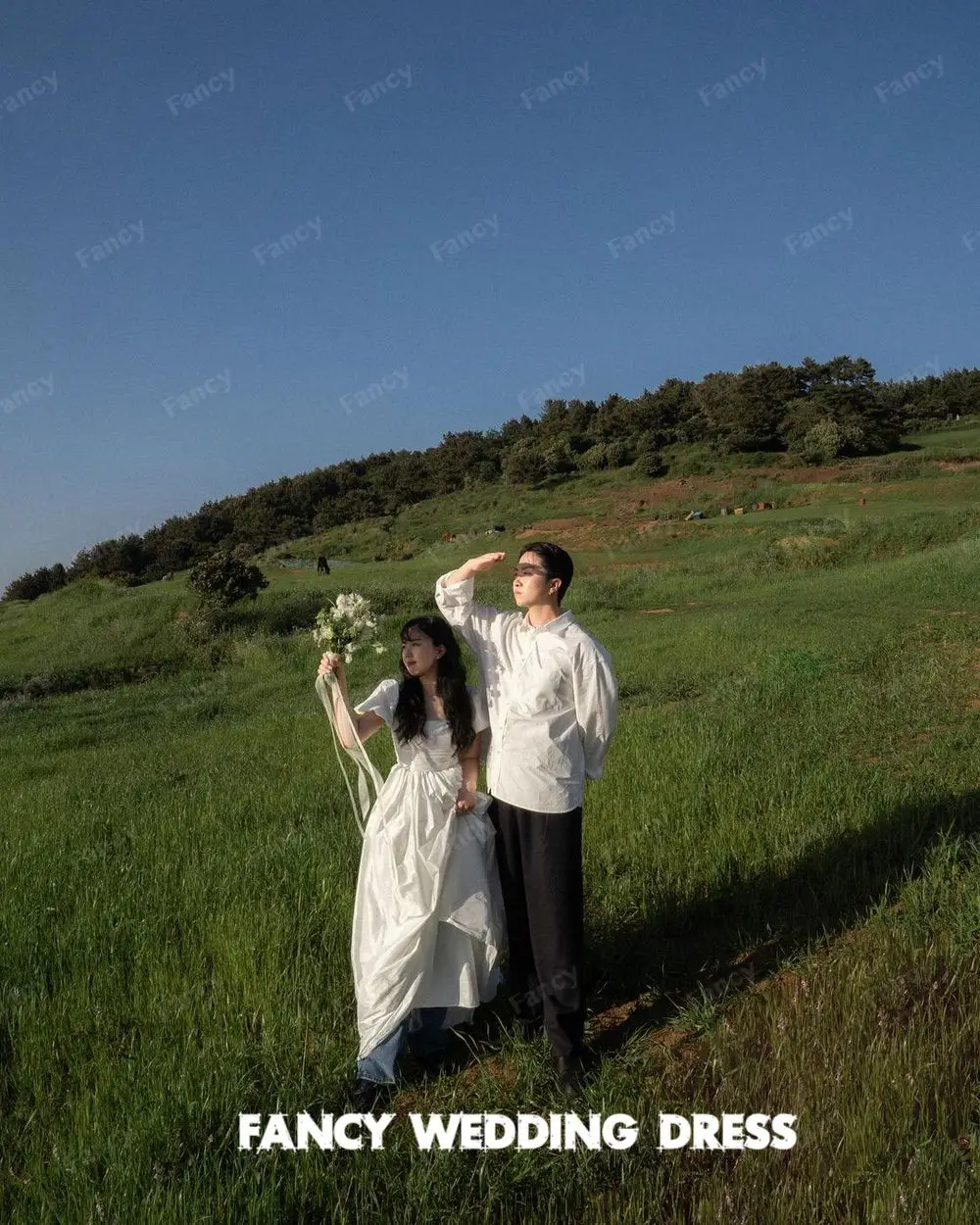 Robe de Mariée en Taffetas à Col Rond Simple, Séance Photo de Jardin Coréen, Ligne A, Longueur au Sol en Fibre, Fermeture Éclair au Dos Personnalisée