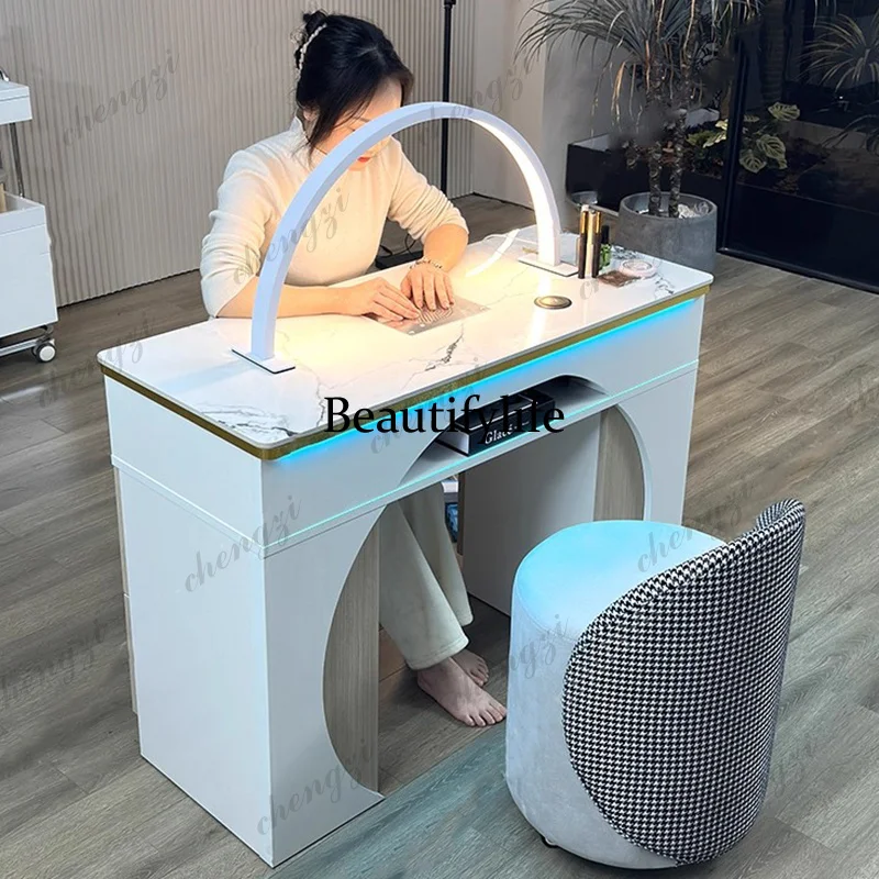 TTT Professional With Led Light Nail Table Unique Design Beauty French Nail Table With Dust Collector Luxury Table