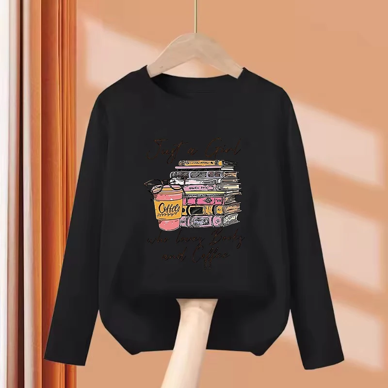 Just A Girl Who Love Book and Coffee Printed T Shirts Kids Children's T-shirt Boys Girls Summer Spring Casual Top Tee Shirt