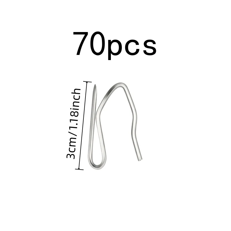 S-Curve Shape Design 3cm Metal Pleat Hooks, 70 pcs, Home Window Drapery, Sharp Pointed Tip for Door Curtain Hanging
