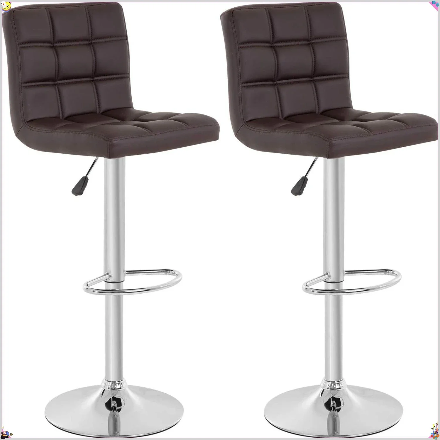 طقم مقاعد بار دوارة حديث مكون من قطعتين | ارتفاع عداد هيدروليكي قابل للتعديل من جلد البولي يوريثان لبار المطبخ المنزلي #2