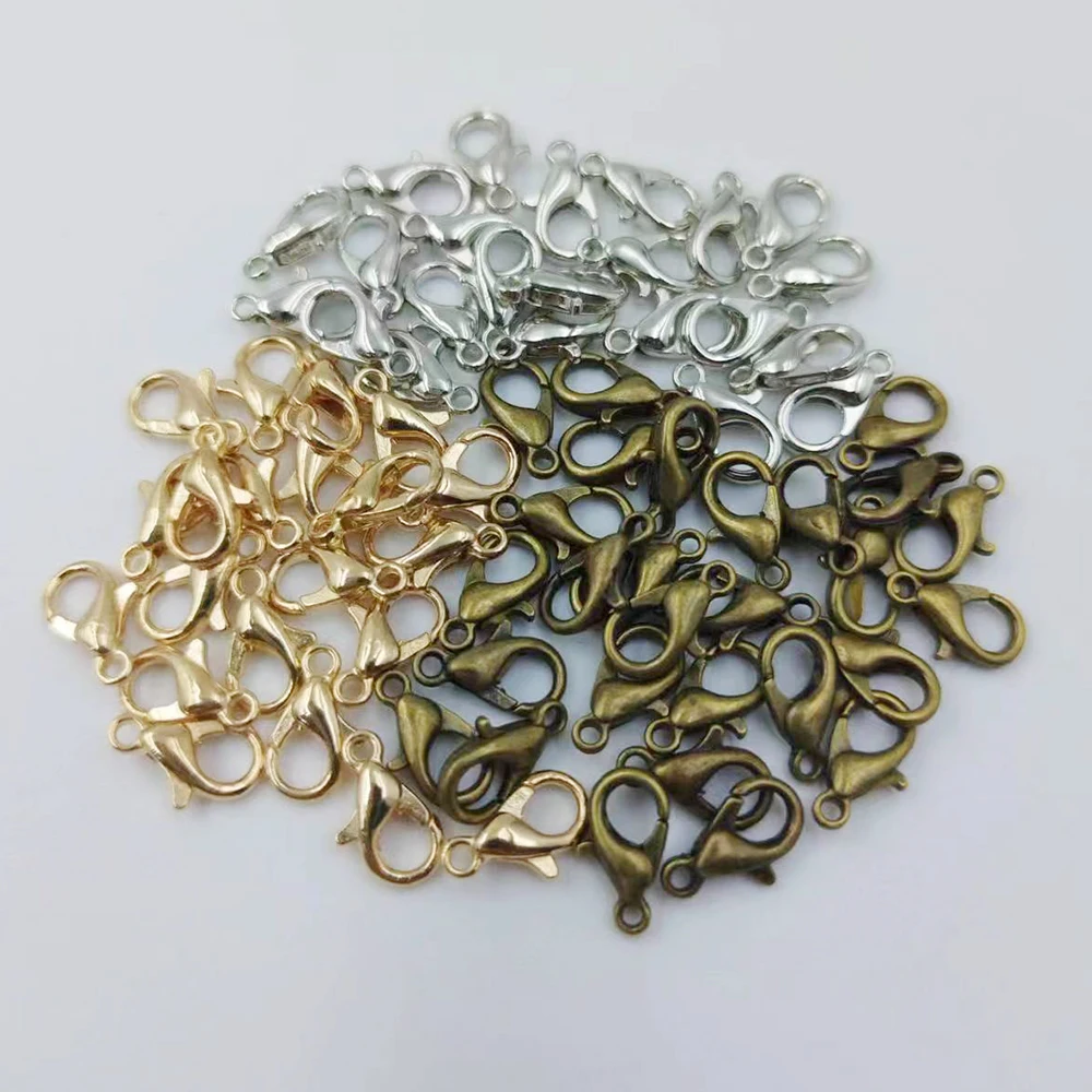 50 /Lot 10/12MM Metal Lobster Clasp Necklace Bracelet Hook Chain Closing Accessories DIY Jewelry Making Found