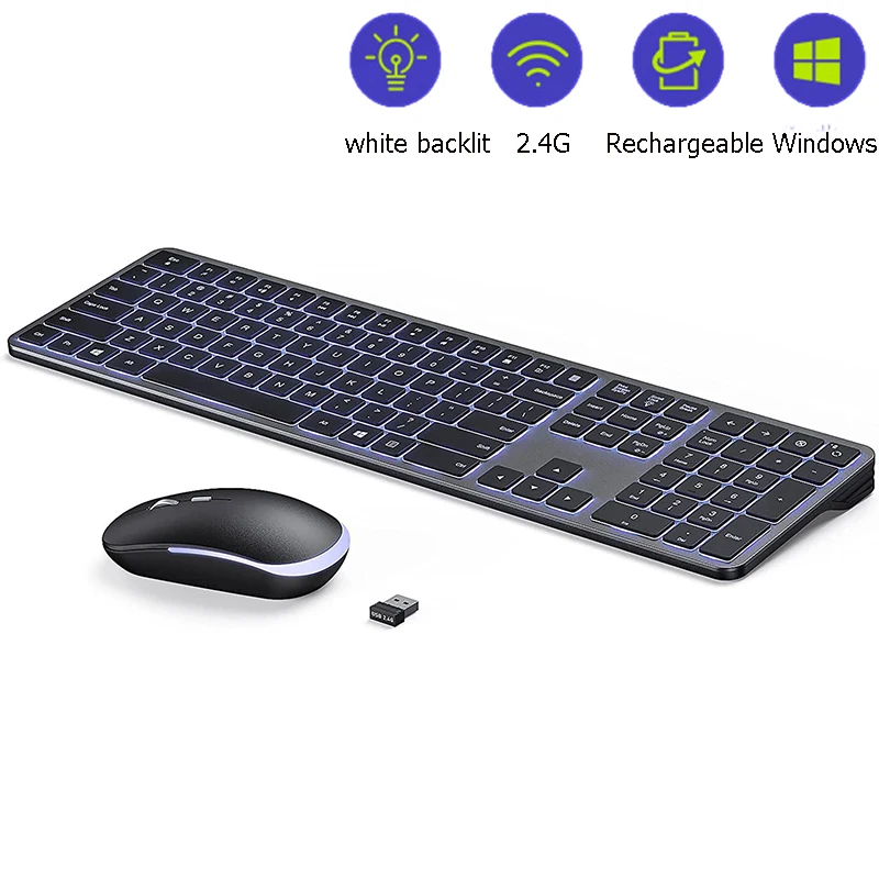 Backlit Wireless Keyboard and Mouse Gamer Kit Rechargeable 2.4G USB Illuminated Keyboard and Mouse Full Size Gamer Keyboard