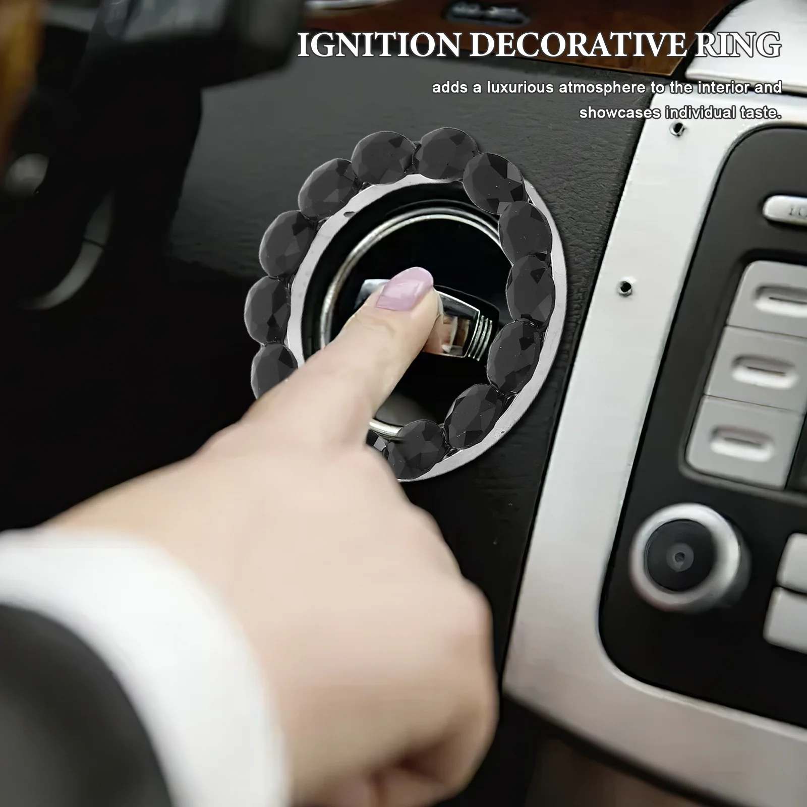 

2Pcs Automotive Car Ignition Button Cover Black White Rhinestone Crystal Push Start Stop Ring Bling Car Accessories Start Button