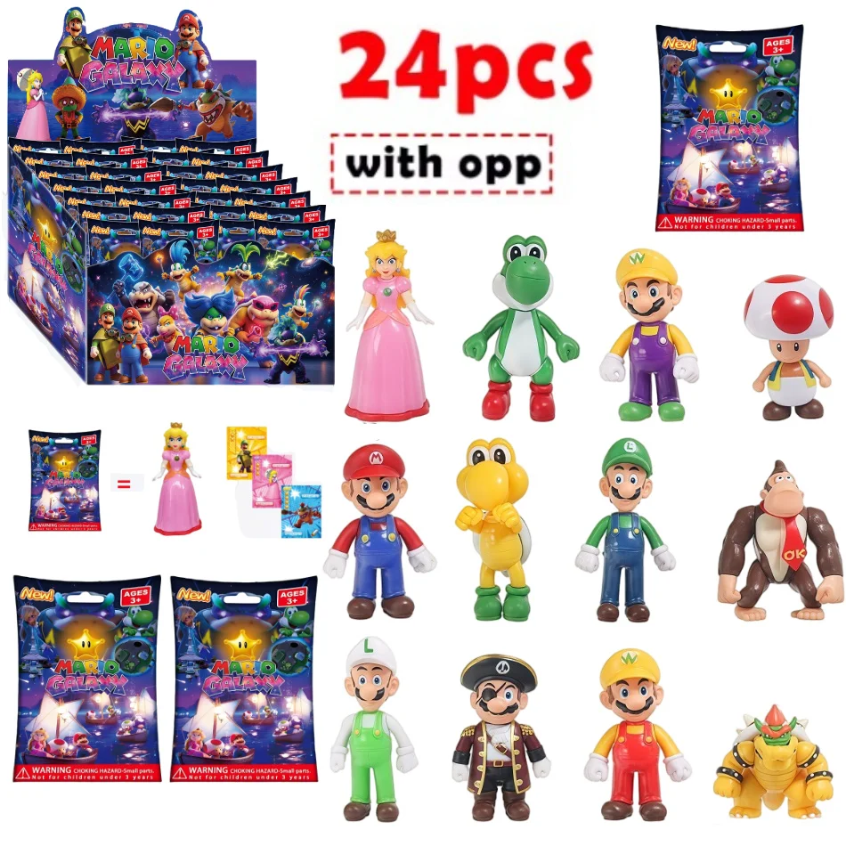 

Набор из 1-24 фигурок персонажей аниме-фильмов: Марио, Луиджи, Йоши, Донки Конг, Гриб. Коллекционная игрушка-сюрприз в слепом пакете. Подарок.