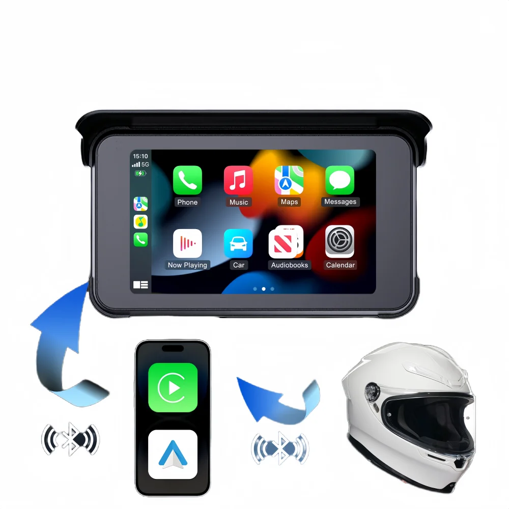 

5" Motorcycle Dual Camera 2K+1080P IPS Screen Wireless CarPlay Android Auto IP67 Waterproof CS80B