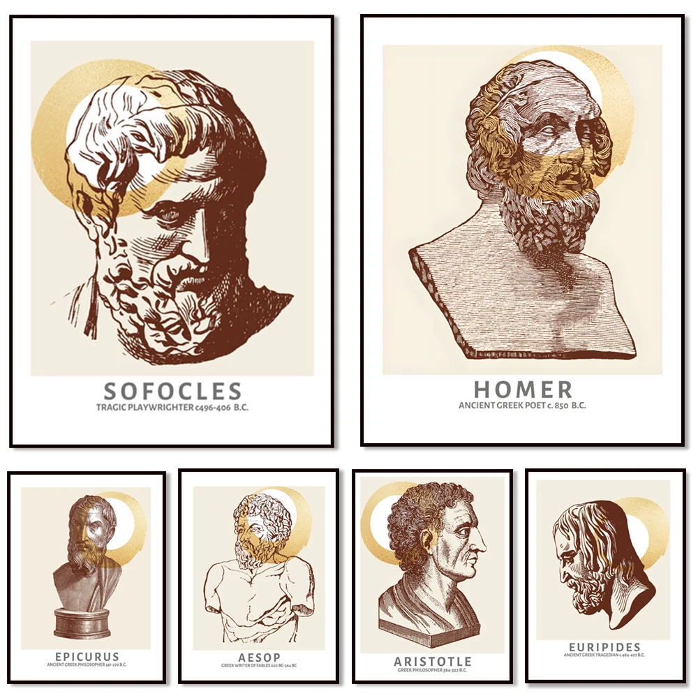 Greek philosopher ancient aesthetics academia poster, poet philosopher, Greek mythology classic retro Homer history of philosoph