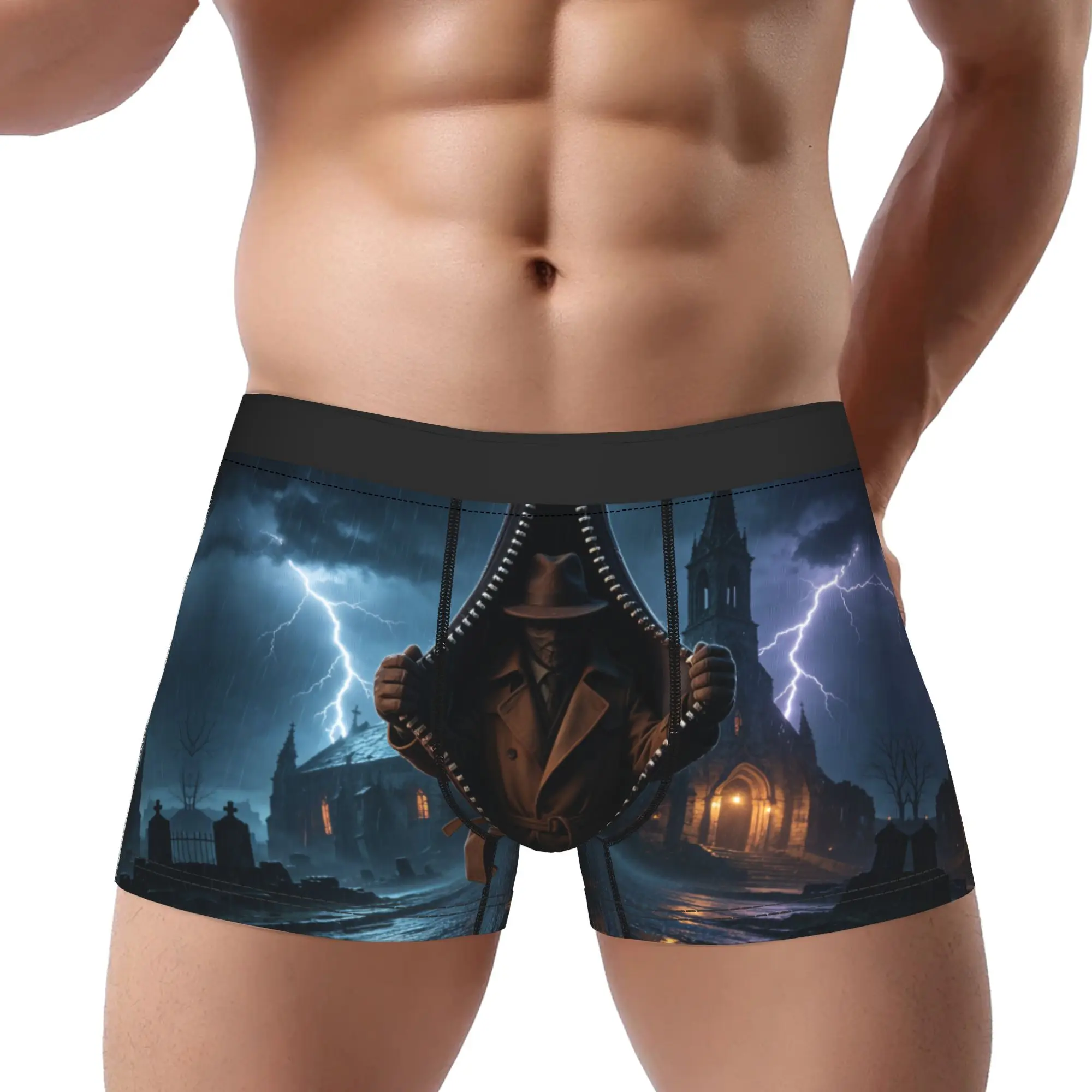 Funny and scary cartoon character 3D zipper peeking out  Underpants Homme Panties Male Underwear Print Shorts Boxer Briefs