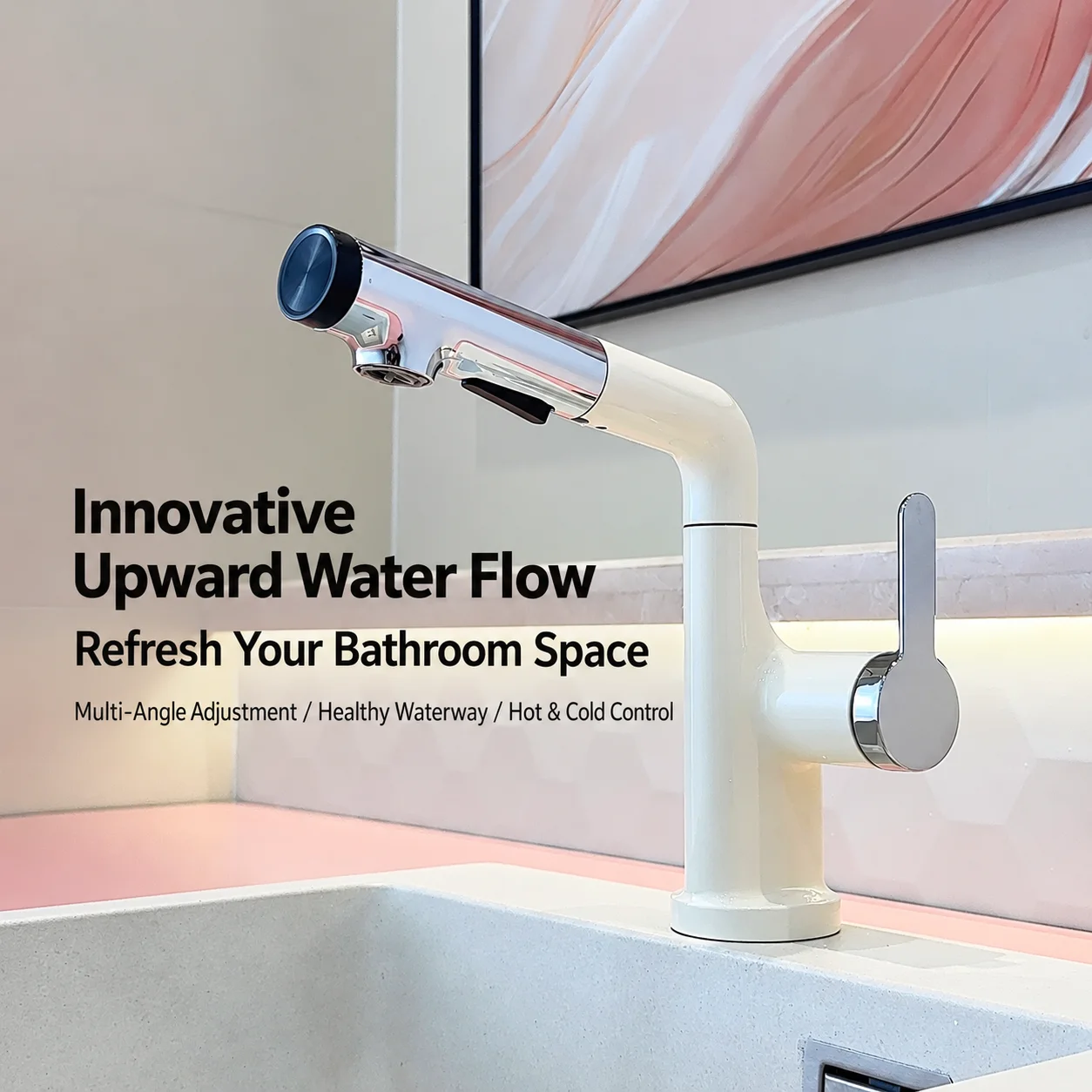 Dopamine Cream White Basin Faucet Pull Out Mouthwash Fountain Tap Hot Cold Swivel Bathroom Vanity Mixer