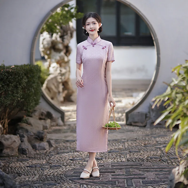 High Quality Real Silk Cheongsam Qipao Female 2024 New Belly-Covering Young National Fashion Summer Long Dress