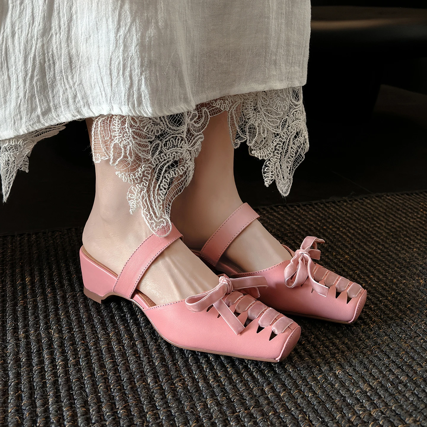 

Genuine Leather Sheepskin Heels Women Sandals,Square Toe Belt Buckle Summer Women Shoes,Slip On Slingbacks Party Mules Slippers