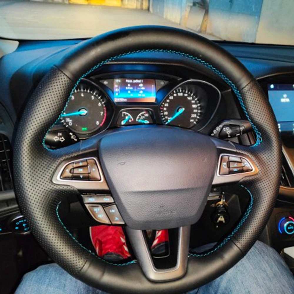 Oplot na kierownicę samochodu Wrap antypoślizgowa sztuczna skóra dla Ford Focus 3 Kuga Escape C-MAX Ecosport akcesoria samochodowe