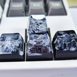 4 PCS Custom Ancient building Gate Tower/The Great Wall/Snow Mountain Handmade Keycaps Resin For Mechanical Keyboard RK68 GK64
