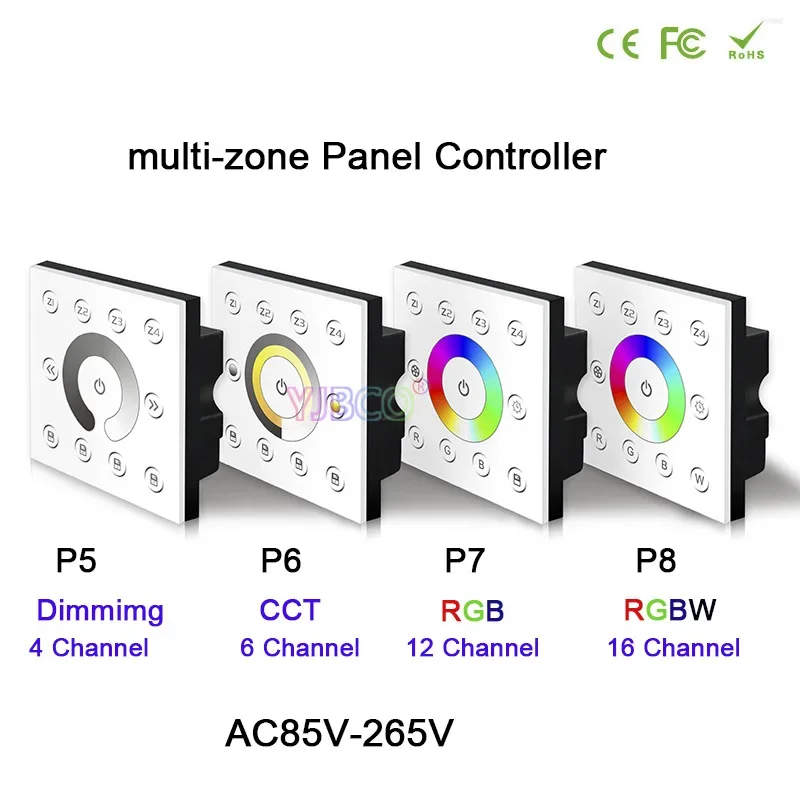 Bincolor dimming/CCT/RGB/RGBW dimmer 110V-220V AC Wall-mounted DMX512 Console Master Touch panel LED Strip Light controller